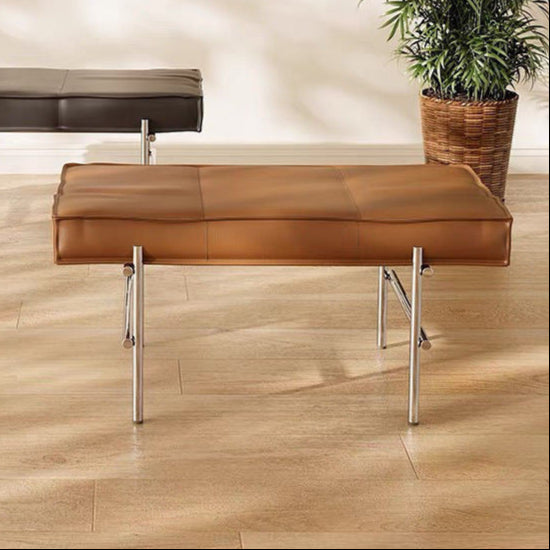 Modern Transitional Rectangular PU Leather Upholstered Bench with Stainless Steel Frame—Entryway and Living Room Footstool