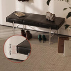 Banco tapizado moderno de transición rectangular en piel sintética con estructura de acero inoxidable — Otomana para recibidor y sala de estar