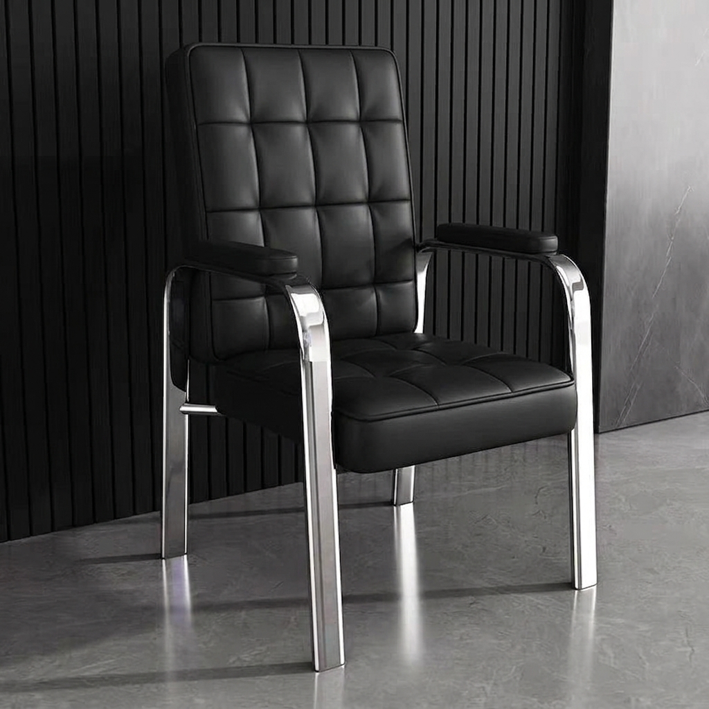 Modern Luxury Rectangular Square Steel PU Leather Accent Chair Backrest Armrest For Living Room