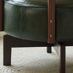 Traditional Vintage Swivel Round Rubberwood Faux Oil-waxed Leather Chair Backrest For Living Room