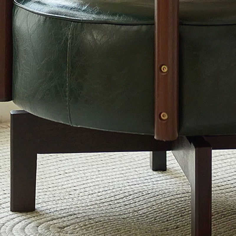 Traditional Vintage Swivel Round Rubberwood Faux Oil-waxed Leather Chair Backrest For Living Room