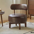 Traditional Vintage Swivel Round Rubberwood Faux Oil-waxed Leather Chair Backrest For Living Room