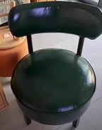 Traditional Vintage Swivel Round Rubberwood Faux Oil-waxed Leather Chair Backrest For Living Room