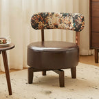 Traditional Vintage Swivel Round Rubberwood Faux Oil-waxed Leather Chair Backrest For Living Room