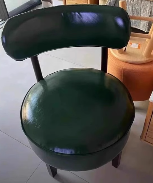 Traditional Vintage Swivel Round Rubberwood Faux Oil-waxed Leather Chair Backrest For Living Room