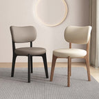 Silla de Comedor Nórdica Contemporánea Curva Redonda de Roble y Piel Sintética con Respaldo para Comedor