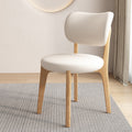 Silla de Comedor Nórdica Contemporánea Curva Redonda de Roble y Piel Sintética con Respaldo para Comedor
