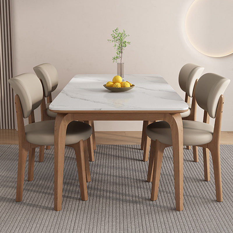 Silla de Comedor Nórdica Contemporánea Curva Redonda de Roble y Piel Sintética con Respaldo para Comedor