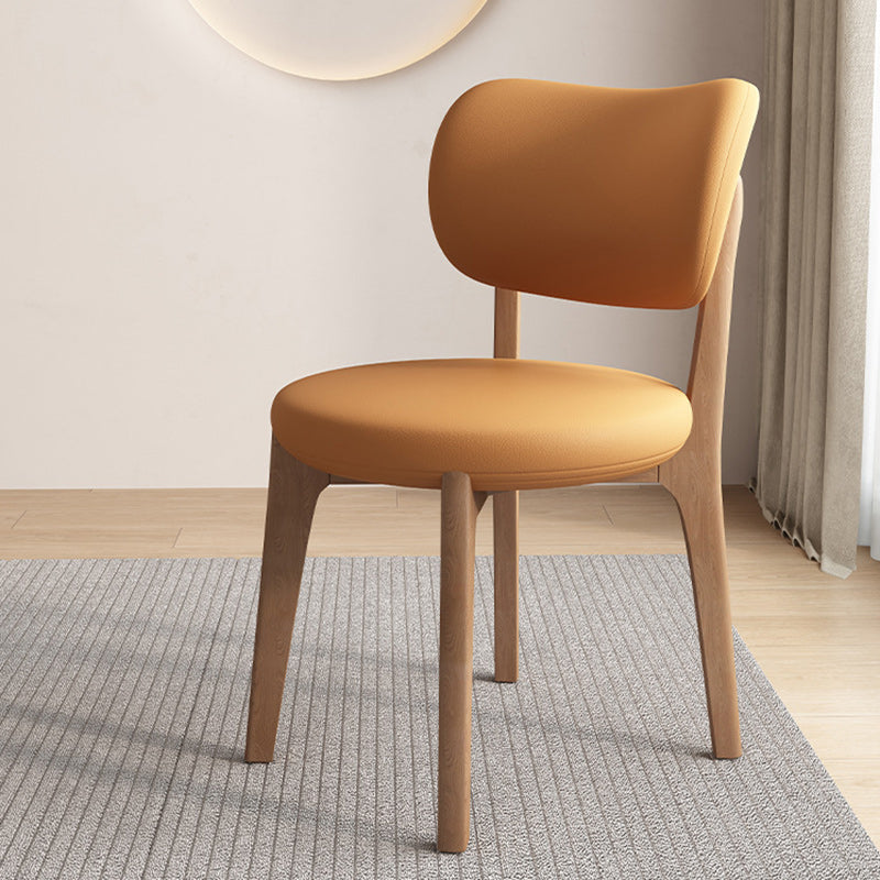Contemporary Scandinavian Round Curve Oak Faux Leather Dining Chair Backrest For Dining Room