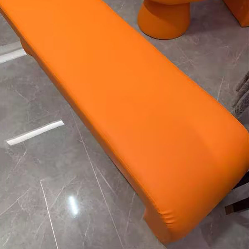 Banco sin respaldo ni apoyabrazos de lujo contemporáneo con listones de madera maciza, contrachapado, cuero de PU y esponja para sala de estar