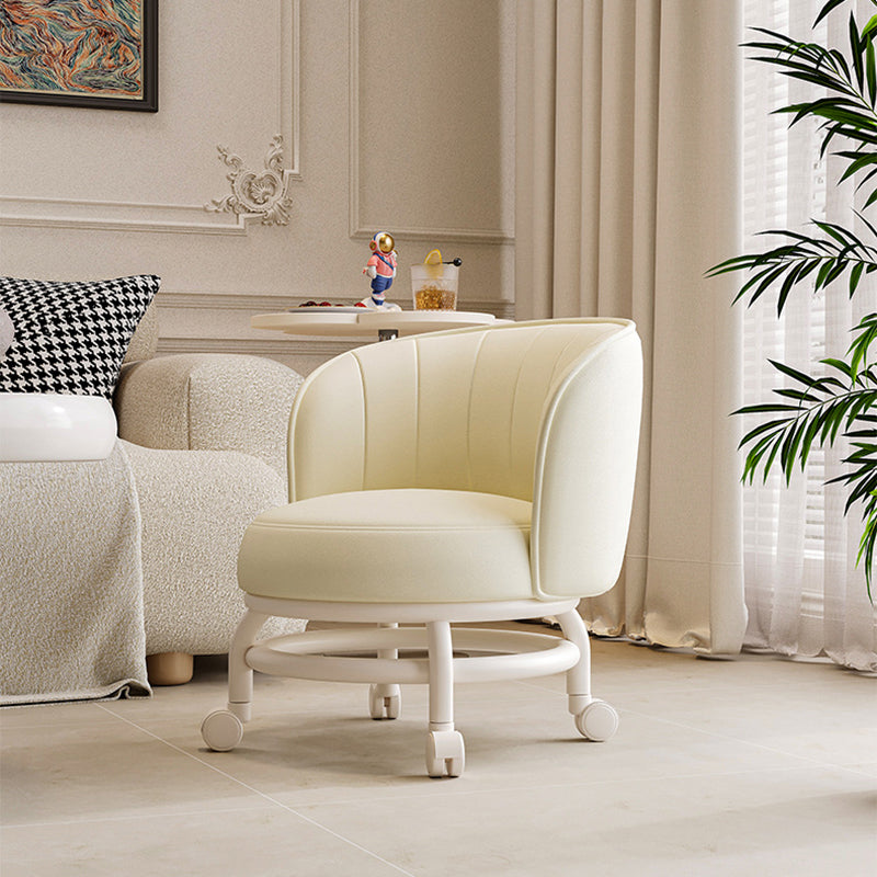 Taburete redondo de hierro moderno minimalista con cojín de esponja de cuero PU - Movible, de perfil bajo, sin brazos para sala de estar