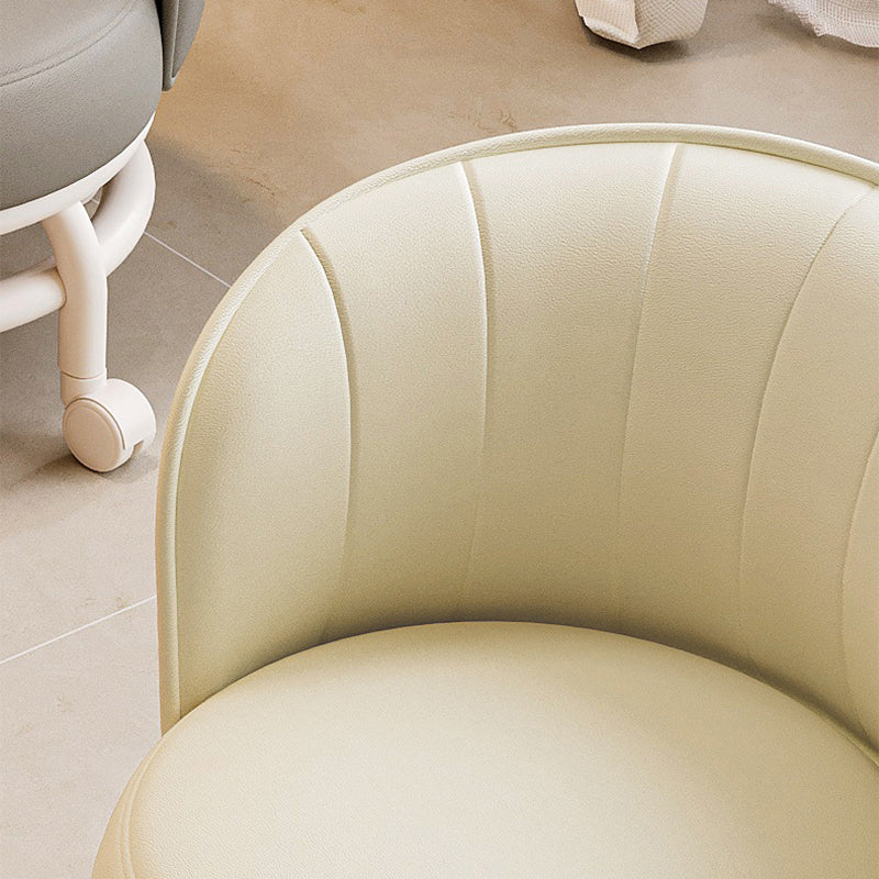 Taburete redondo de hierro moderno minimalista con cojín de esponja de cuero PU - Movible, de perfil bajo, sin brazos para sala de estar