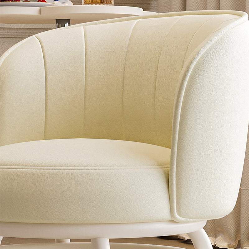 Taburete redondo de hierro moderno minimalista con cojín de esponja de cuero PU - Movible, de perfil bajo, sin brazos para sala de estar
