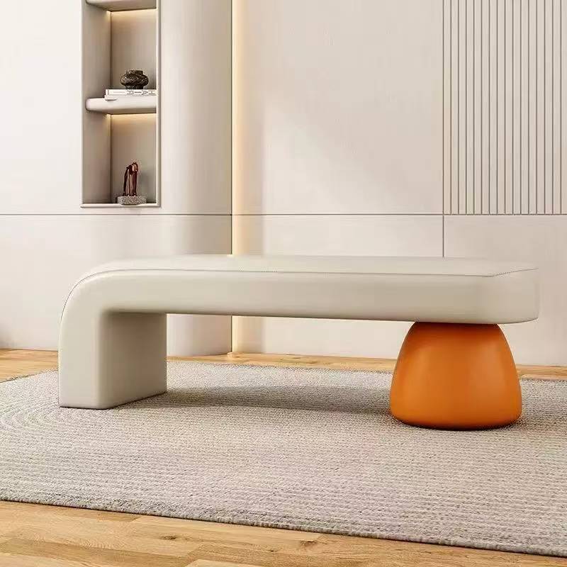 Contemporary Luxury Strip Solid Wood Plywood PU Leather Sponge Bench Armless Backless For Living Room