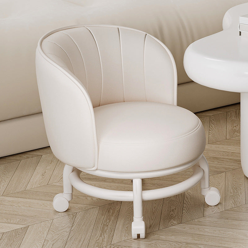 Taburete redondo de hierro moderno minimalista con cojín de esponja de cuero PU - Movible, de perfil bajo, sin brazos para sala de estar