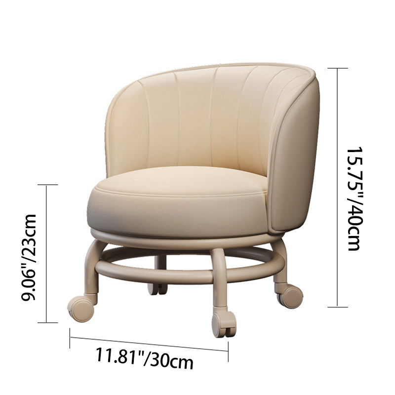Taburete redondo de hierro moderno minimalista con cojín de esponja de cuero PU - Movible, de perfil bajo, sin brazos para sala de estar