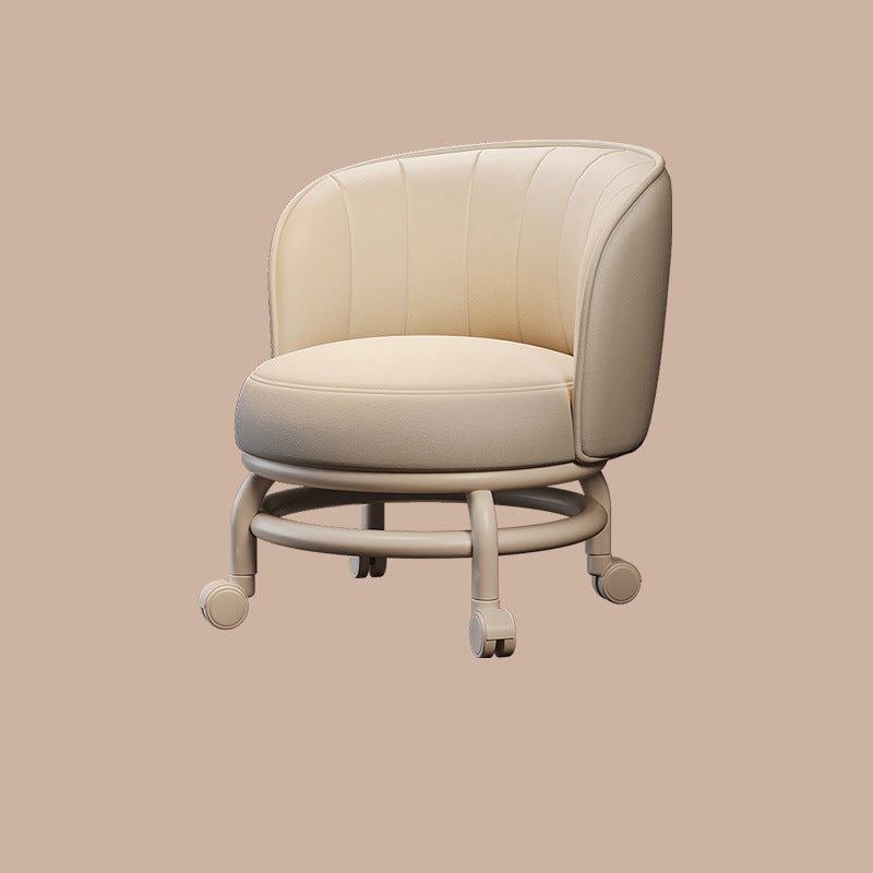 Taburete redondo de hierro moderno minimalista con cojín de esponja de cuero PU - Movible, de perfil bajo, sin brazos para sala de estar