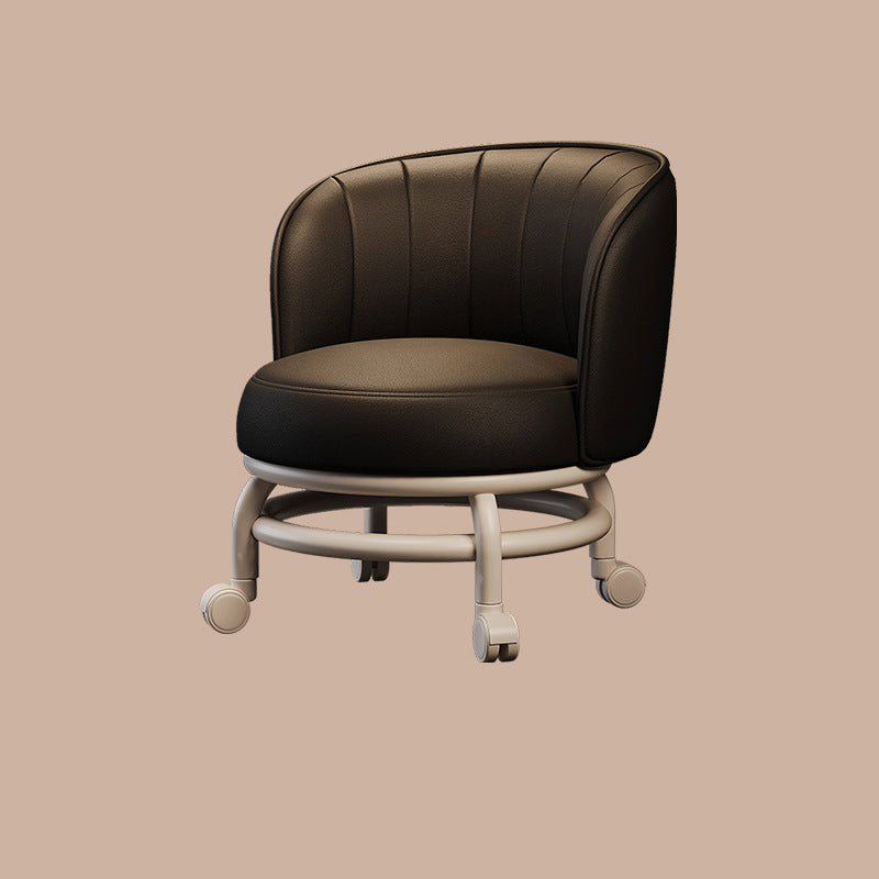 Modern Minimalist Round Iron Stool with PU Leather Sponge Cushion – Movable, Low-Profile, Armless Design for Living Room