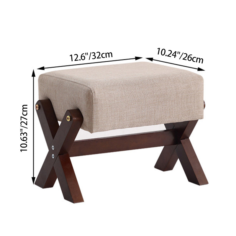 Modern Minimalist Rectangular Footstool with Rubberwood Frame, Cushioned Sponge, Fabric & PU Leather Upholstery, Armless & Backless for Living Room