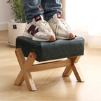 Modern Minimalist Rectangular Footstool with Rubberwood Frame, Cushioned Sponge, Fabric & PU Leather Upholstery, Armless & Backless for Living Room