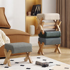 Modern Minimalist Rectangular Footstool with Rubberwood Frame, Cushioned Sponge, Fabric & PU Leather Upholstery, Armless & Backless for Living Room