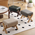 Modern Minimalist Rectangular Footstool with Rubberwood Frame, Cushioned Sponge, Fabric & PU Leather Upholstery, Armless & Backless for Living Room