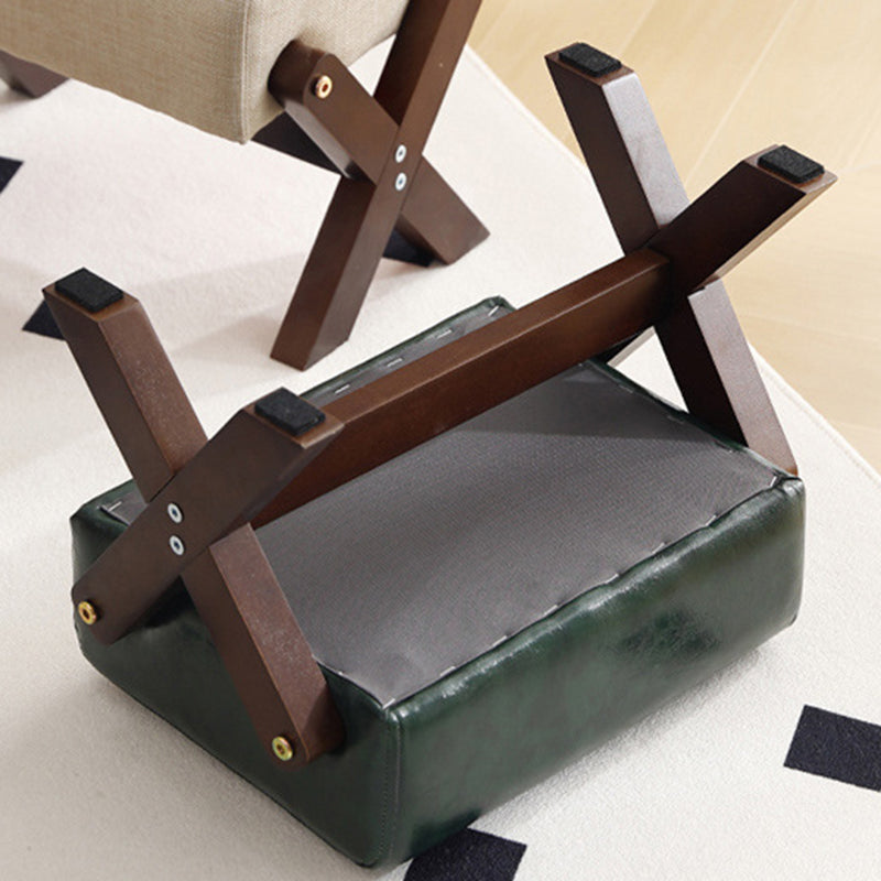 Modern Minimalist Rectangular Footstool with Rubberwood Frame, Cushioned Sponge, Fabric & PU Leather Upholstery, Armless & Backless for Living Room