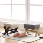 Modern Minimalist Rectangular Footstool with Rubberwood Frame, Cushioned Sponge, Fabric & PU Leather Upholstery, Armless & Backless for Living Room