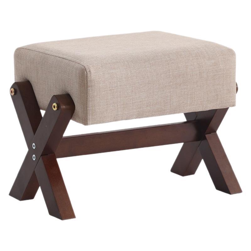 Modern Minimalist Rectangular Footstool with Rubberwood Frame, Cushioned Sponge, Fabric & PU Leather Upholstery, Armless & Backless for Living Room