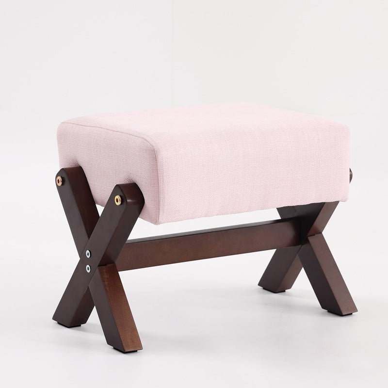 Modern Minimalist Rectangular Footstool with Rubberwood Frame, Cushioned Sponge, Fabric & PU Leather Upholstery, Armless & Backless for Living Room