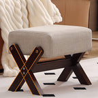 Modern Minimalist Rectangular Footstool with Rubberwood Frame, Cushioned Sponge, Fabric & PU Leather Upholstery, Armless & Backless for Living Room