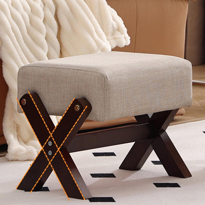 Modern Minimalist Rectangular Footstool with Rubberwood Frame, Cushioned Sponge, Fabric & PU Leather Upholstery, Armless & Backless for Living Room