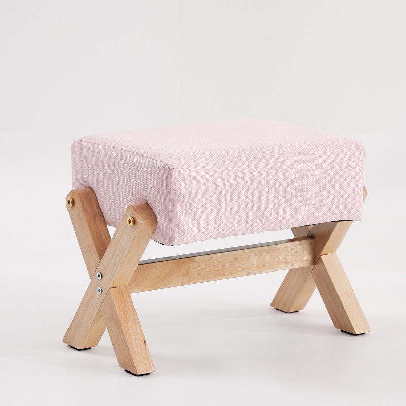 Modern Minimalist Rectangular Footstool with Rubberwood Frame, Cushioned Sponge, Fabric & PU Leather Upholstery, Armless & Backless for Living Room