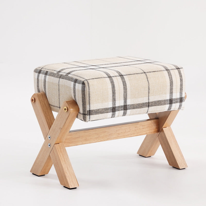 Modern Minimalist Rectangular Footstool with Rubberwood Frame, Cushioned Sponge, Fabric & PU Leather Upholstery, Armless & Backless for Living Room