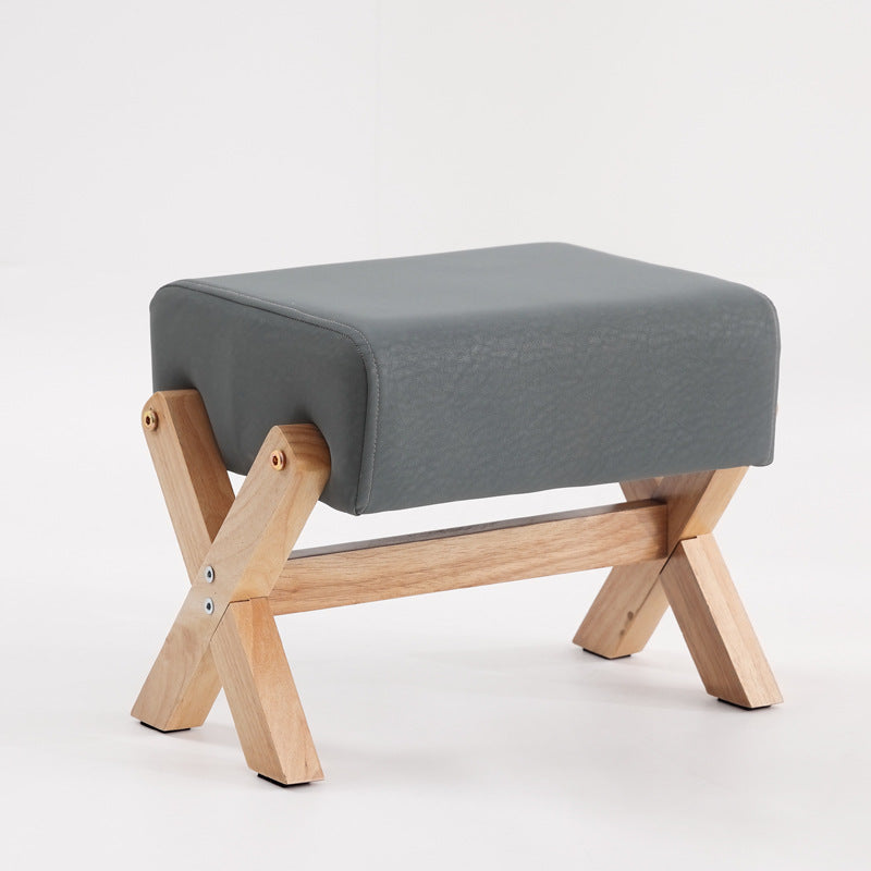 Modern Minimalist Rectangular Footstool with Rubberwood Frame, Cushioned Sponge, Fabric & PU Leather Upholstery, Armless & Backless for Living Room