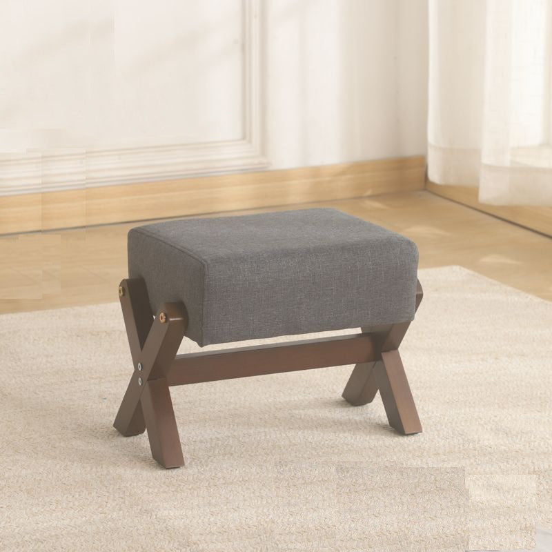 Modern Minimalist Rectangular Footstool with Rubberwood Frame, Cushioned Sponge, Fabric & PU Leather Upholstery, Armless & Backless for Living Room
