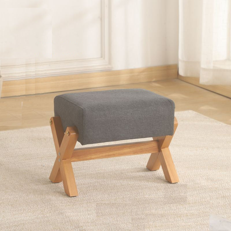 Modern Minimalist Rectangular Footstool with Rubberwood Frame, Cushioned Sponge, Fabric & PU Leather Upholstery, Armless & Backless for Living Room