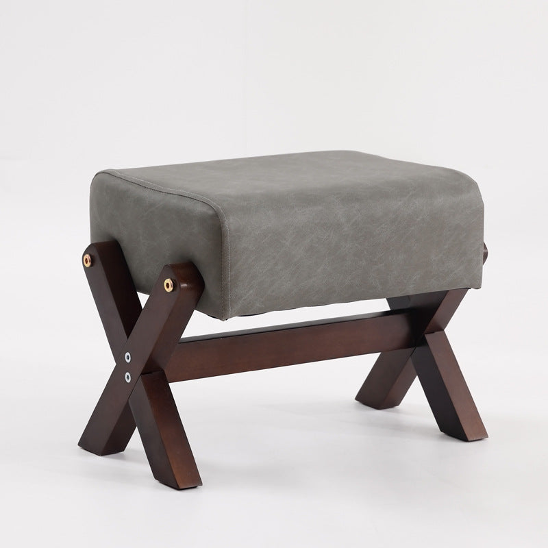 Modern Minimalist Rectangular Footstool with Rubberwood Frame, Cushioned Sponge, Fabric & PU Leather Upholstery, Armless & Backless for Living Room