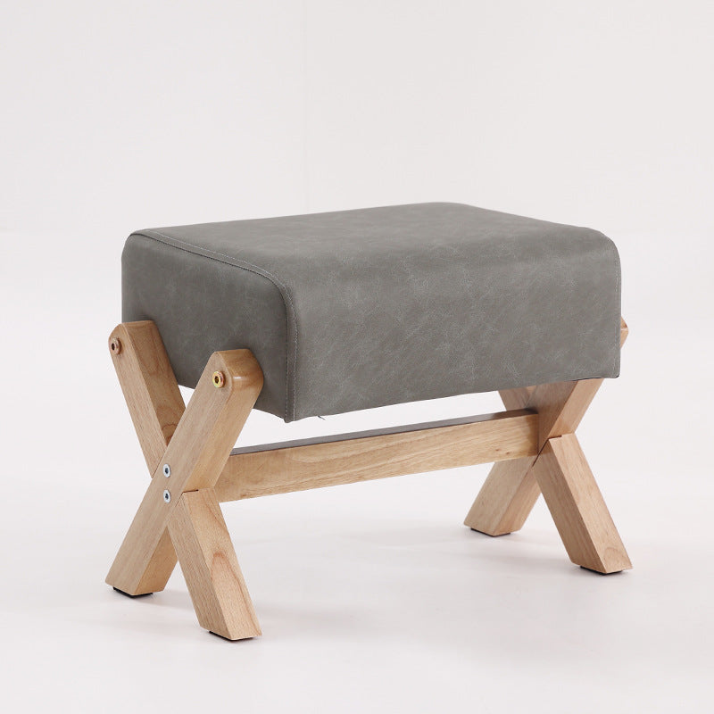 Modern Minimalist Rectangular Footstool with Rubberwood Frame, Cushioned Sponge, Fabric & PU Leather Upholstery, Armless & Backless for Living Room