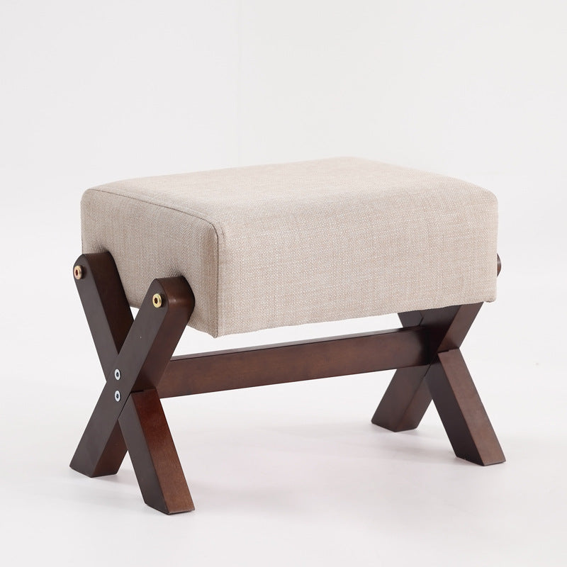 Modern Minimalist Rectangular Footstool with Rubberwood Frame, Cushioned Sponge, Fabric & PU Leather Upholstery, Armless & Backless for Living Room