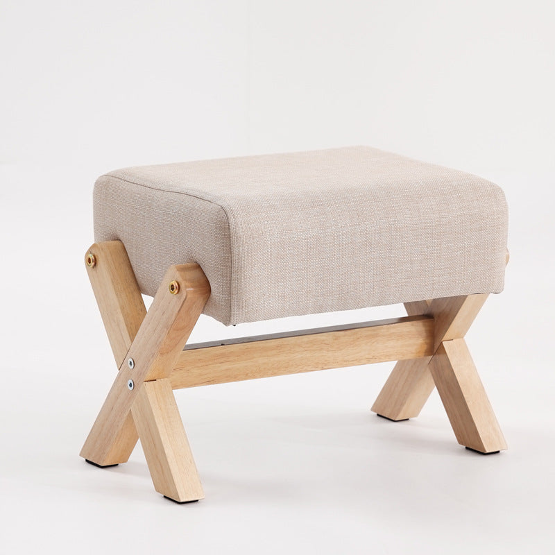 Modern Minimalist Rectangular Footstool with Rubberwood Frame, Cushioned Sponge, Fabric & PU Leather Upholstery, Armless & Backless for Living Room
