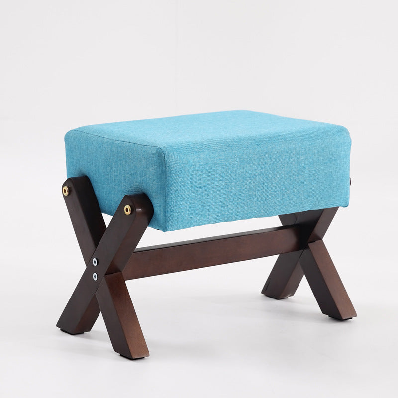 Modern Minimalist Rectangular Footstool with Rubberwood Frame, Cushioned Sponge, Fabric & PU Leather Upholstery, Armless & Backless for Living Room