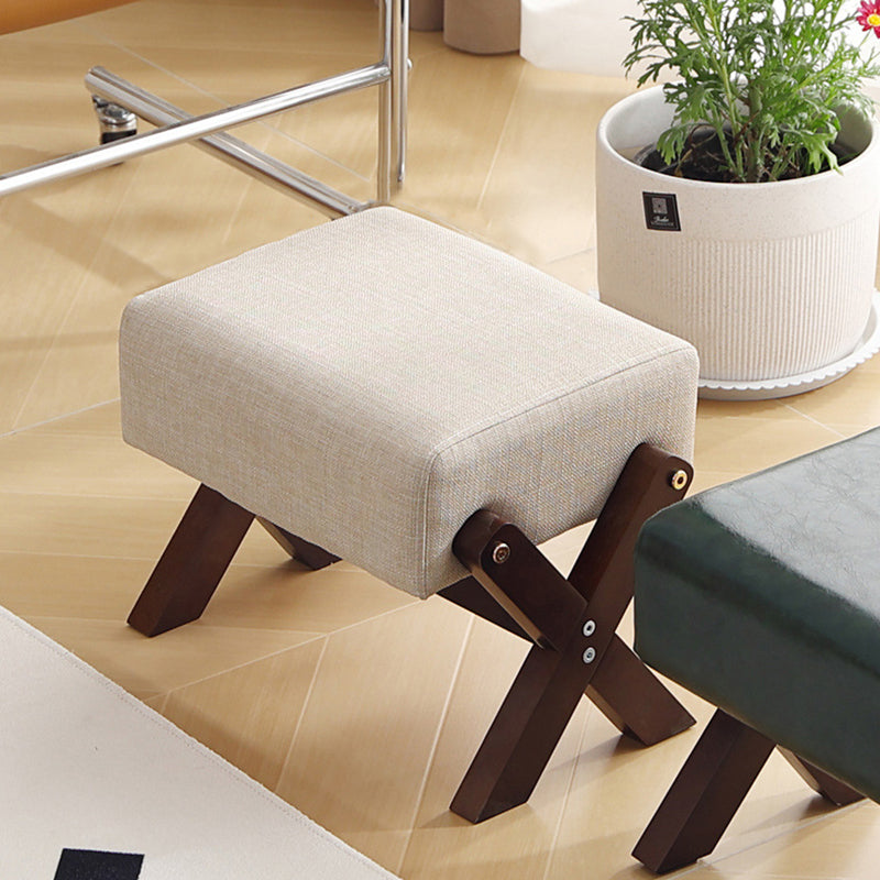 Modern Minimalist Rectangular Footstool with Rubberwood Frame, Cushioned Sponge, Fabric & PU Leather Upholstery, Armless & Backless for Living Room