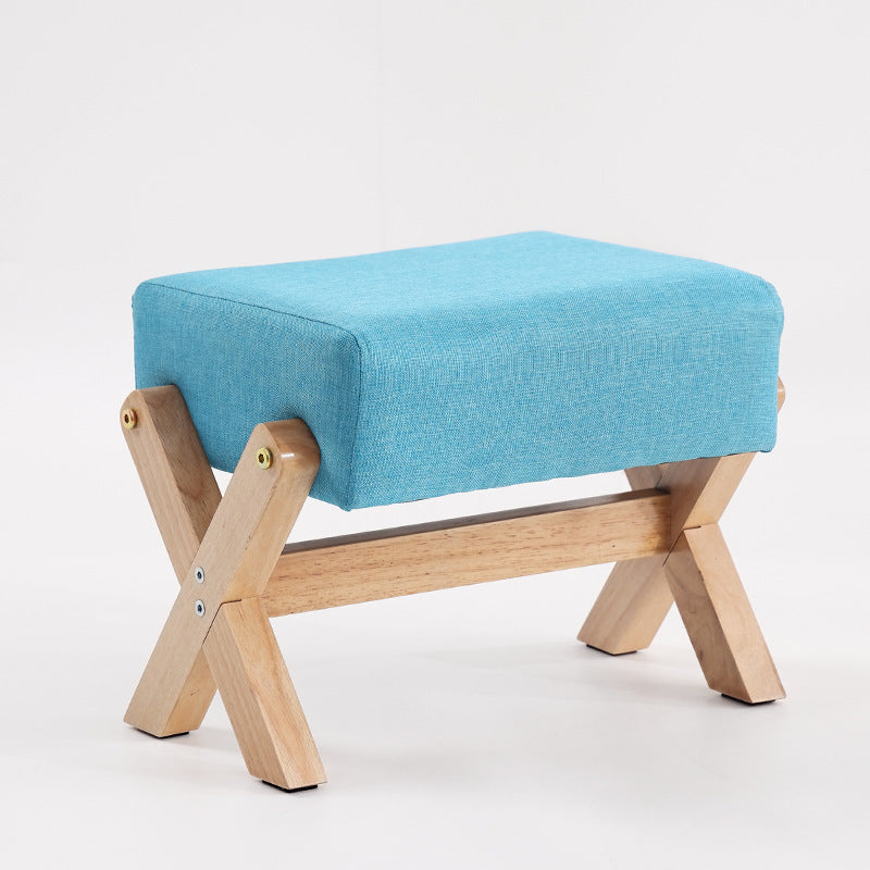 Modern Minimalist Rectangular Footstool with Rubberwood Frame, Cushioned Sponge, Fabric & PU Leather Upholstery, Armless & Backless for Living Room