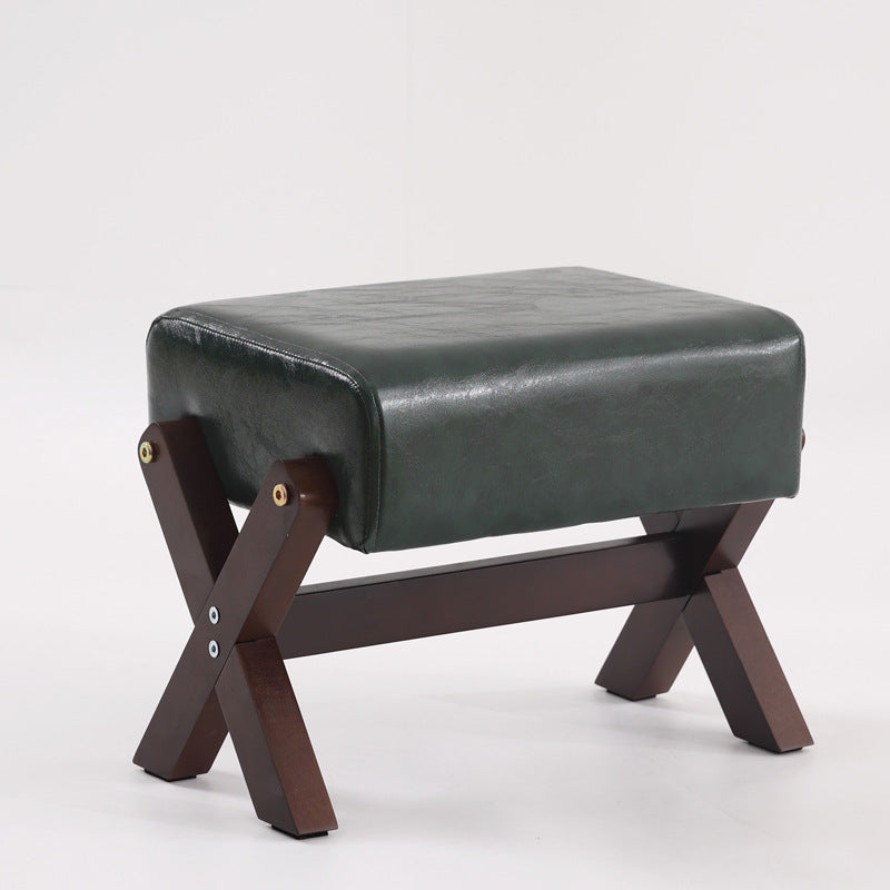 Modern Minimalist Rectangular Footstool with Rubberwood Frame, Cushioned Sponge, Fabric & PU Leather Upholstery, Armless & Backless for Living Room
