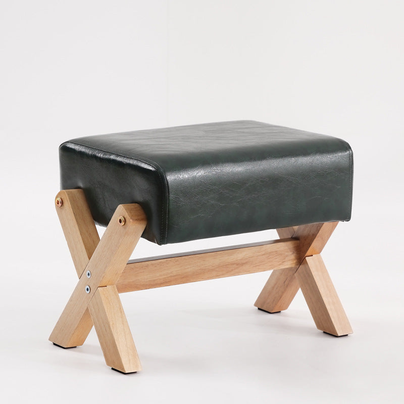 Modern Minimalist Rectangular Footstool with Rubberwood Frame, Cushioned Sponge, Fabric & PU Leather Upholstery, Armless & Backless for Living Room