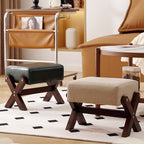 Modern Minimalist Rectangular Footstool with Rubberwood Frame, Cushioned Sponge, Fabric & PU Leather Upholstery, Armless & Backless for Living Room