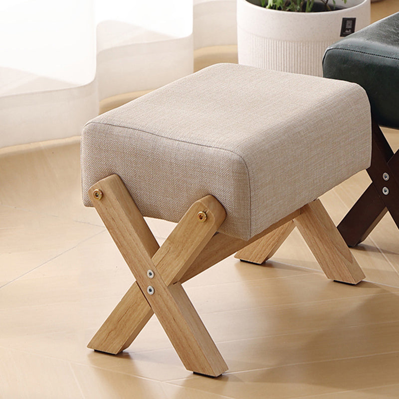 Modern Minimalist Rectangular Footstool with Rubberwood Frame, Cushioned Sponge, Fabric & PU Leather Upholstery, Armless & Backless for Living Room