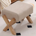 Modern Minimalist Rectangular Footstool with Rubberwood Frame, Cushioned Sponge, Fabric & PU Leather Upholstery, Armless & Backless for Living Room
