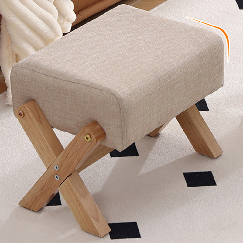 Modern Minimalist Rectangular Footstool with Rubberwood Frame, Cushioned Sponge, Fabric & PU Leather Upholstery, Armless & Backless for Living Room